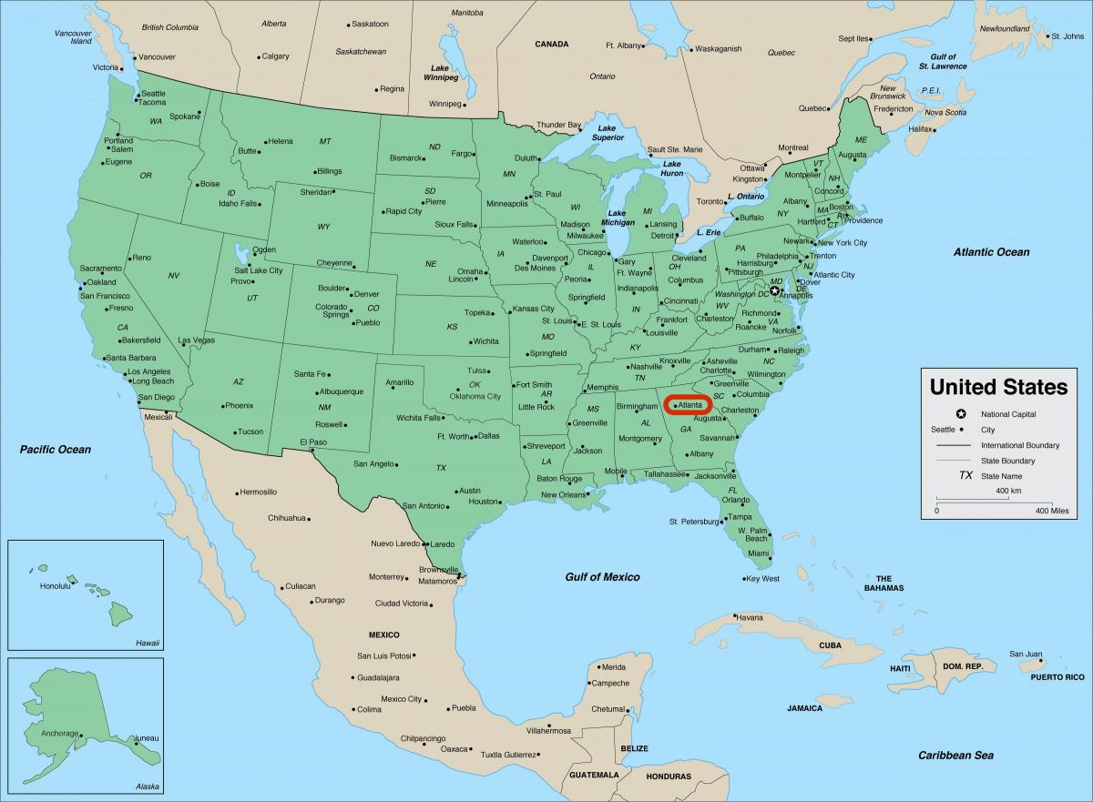 Atlanta on Georgia - خريطة الولايات المتحدة الأمريكية