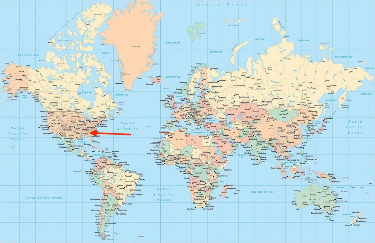 موقع أتلانتا على خريطة العالم